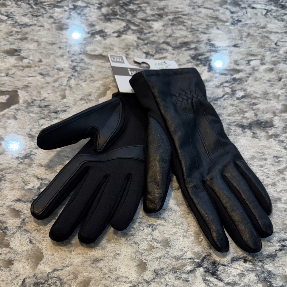 Isotoner Genuine Leather Touchscreen Gloves Black L/XL Warm Lined NWT - Picture 3 of 9